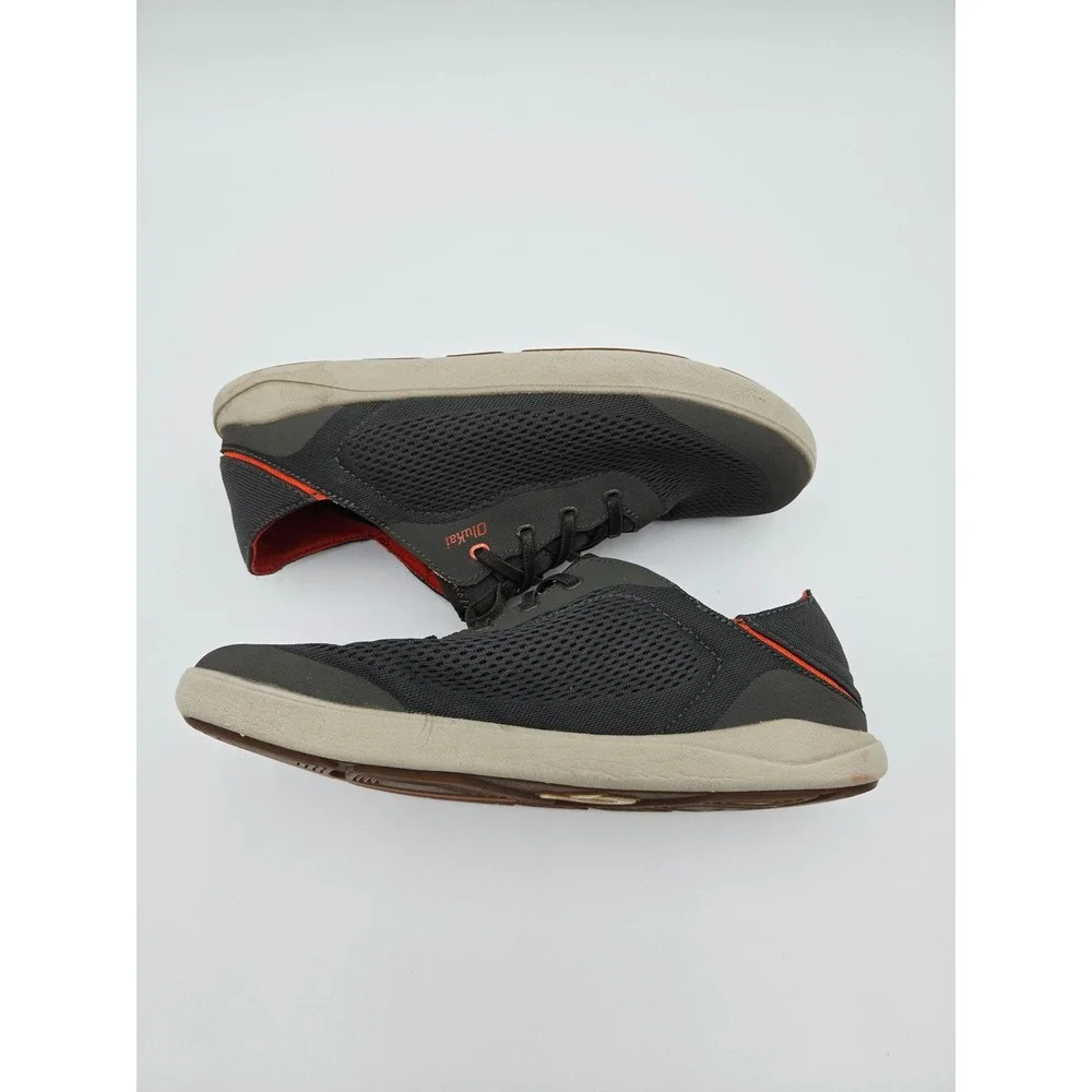 OluKai Moku Pae‎ Mens 9 Charcoal Gray Orange Mesh Boat Shoes Sneakers 10472-4EKZ